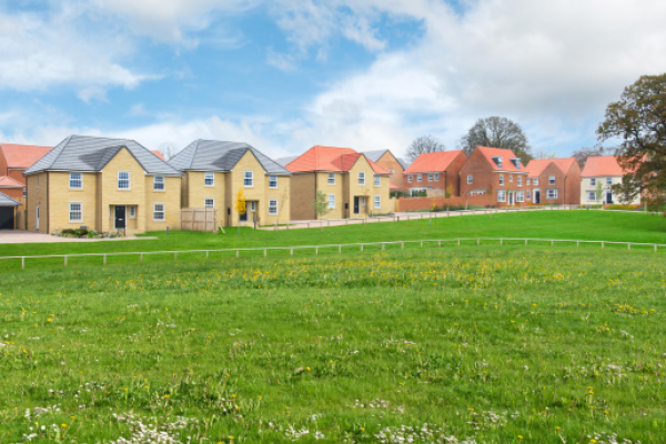 detached and semi detached homes with green space